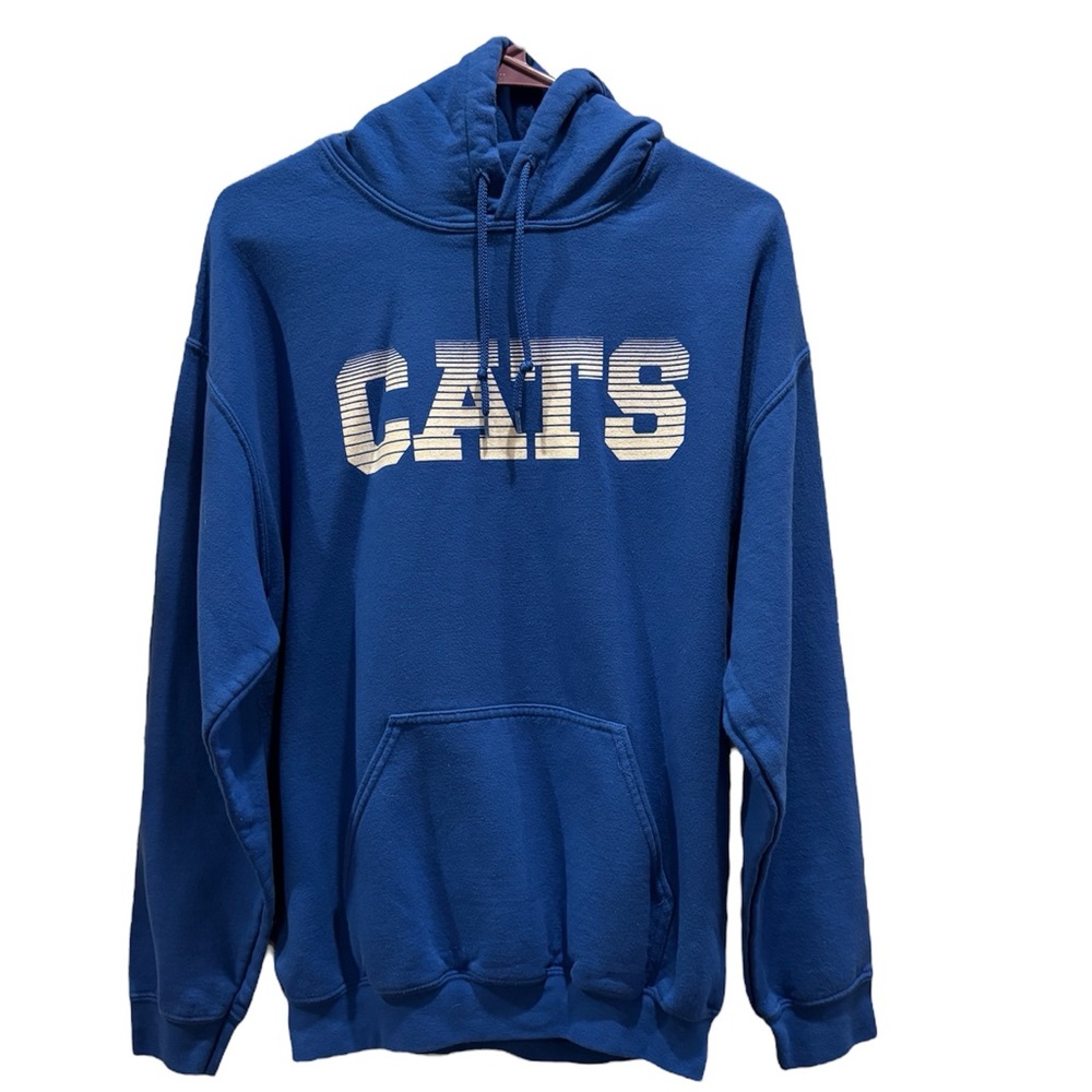 Adult Blue Hoodie With “Cats” Printed On Front